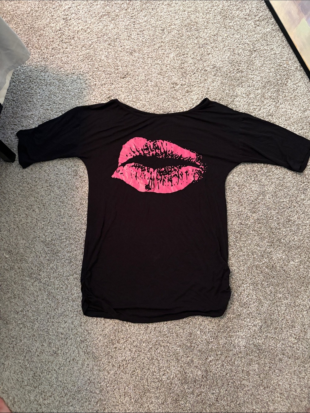 Black Tee with Pink Lip Graphic
